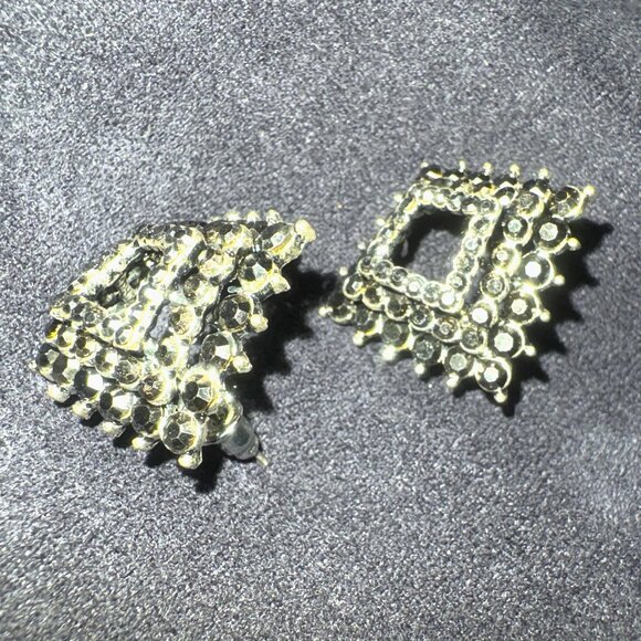 Hematite 3-Dimensional Square Earrings Vintage Silver settings EUC - Picture 6 of 9